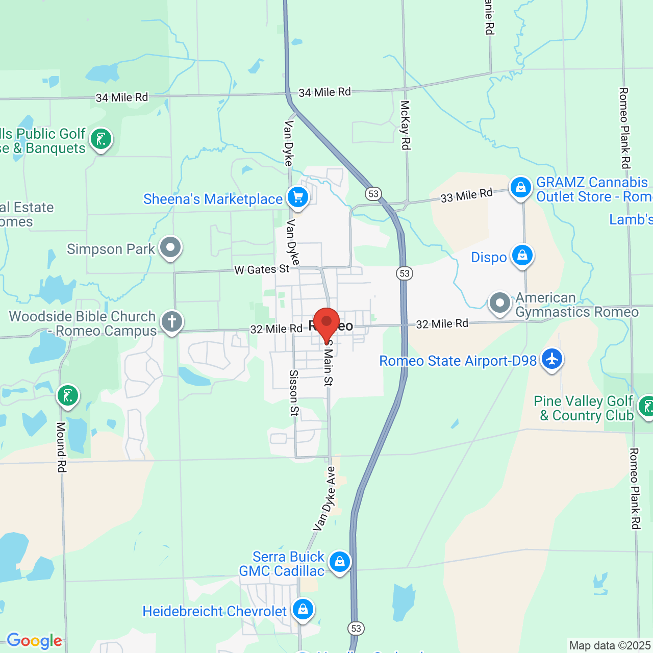 Google map image of our location in 174 S Main St Romeo, MI